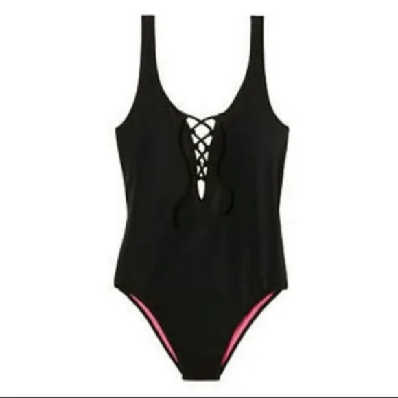 Pink Victoria's Secret Black Lace-up Front One-Piece Swimsuit. Size M - Picture 1 of 17
